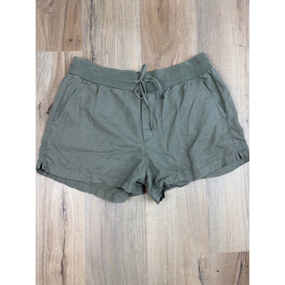GAP Womens Linen Blend Pull On Shorts Mesculen Green Large Drawstring Pocket